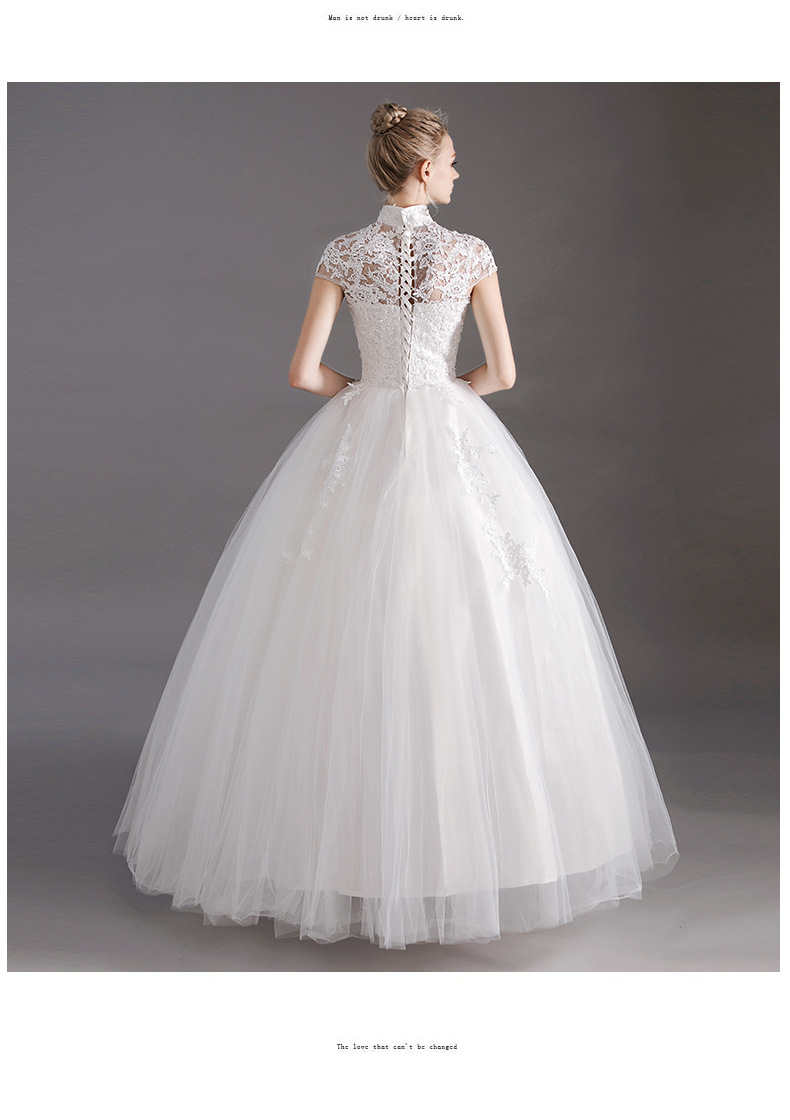 White Wedding Dresses Ball Gown High Neck Lace Flower Sequins Wedding